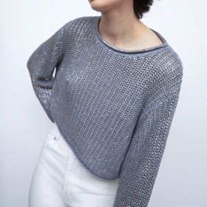 Zara Blue Metallic Thread Cropped Knit
